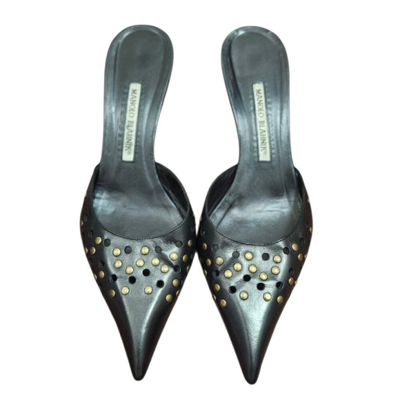 Manolo Blahnik Leather Lasercut Accents Mules Women's Size EU40| US 9.5 - Picture 3 of 15